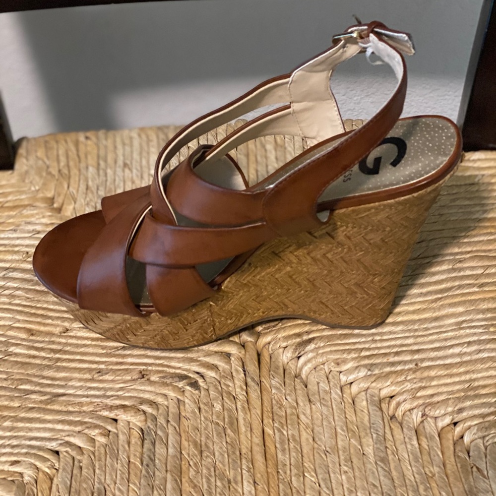 G by GUESS Brown Havana Platform Wedge Sandals